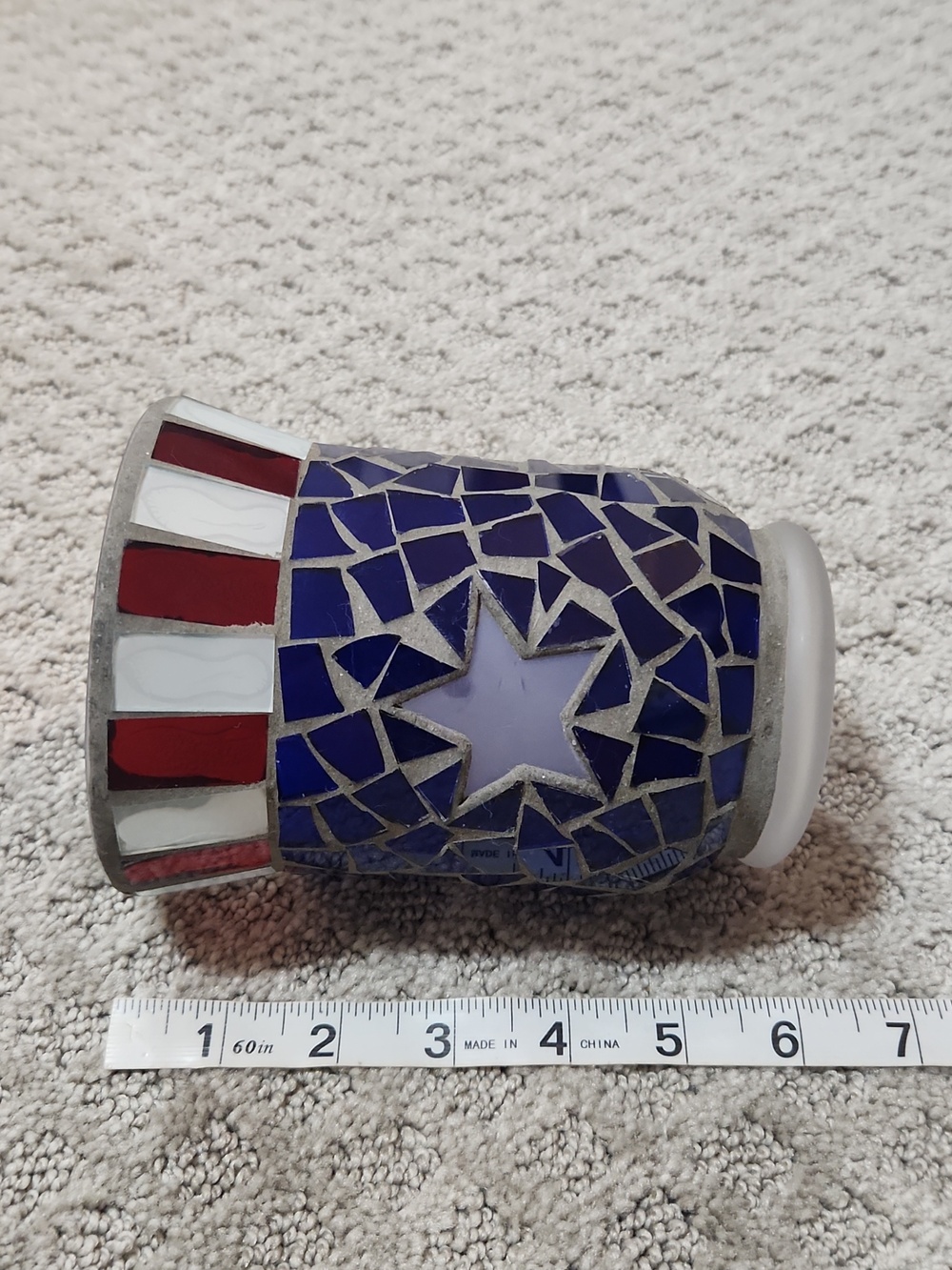 Patriotic Americana Mosaic Glass Votive Holder - Red, White & Blue - Picture 7 of 10